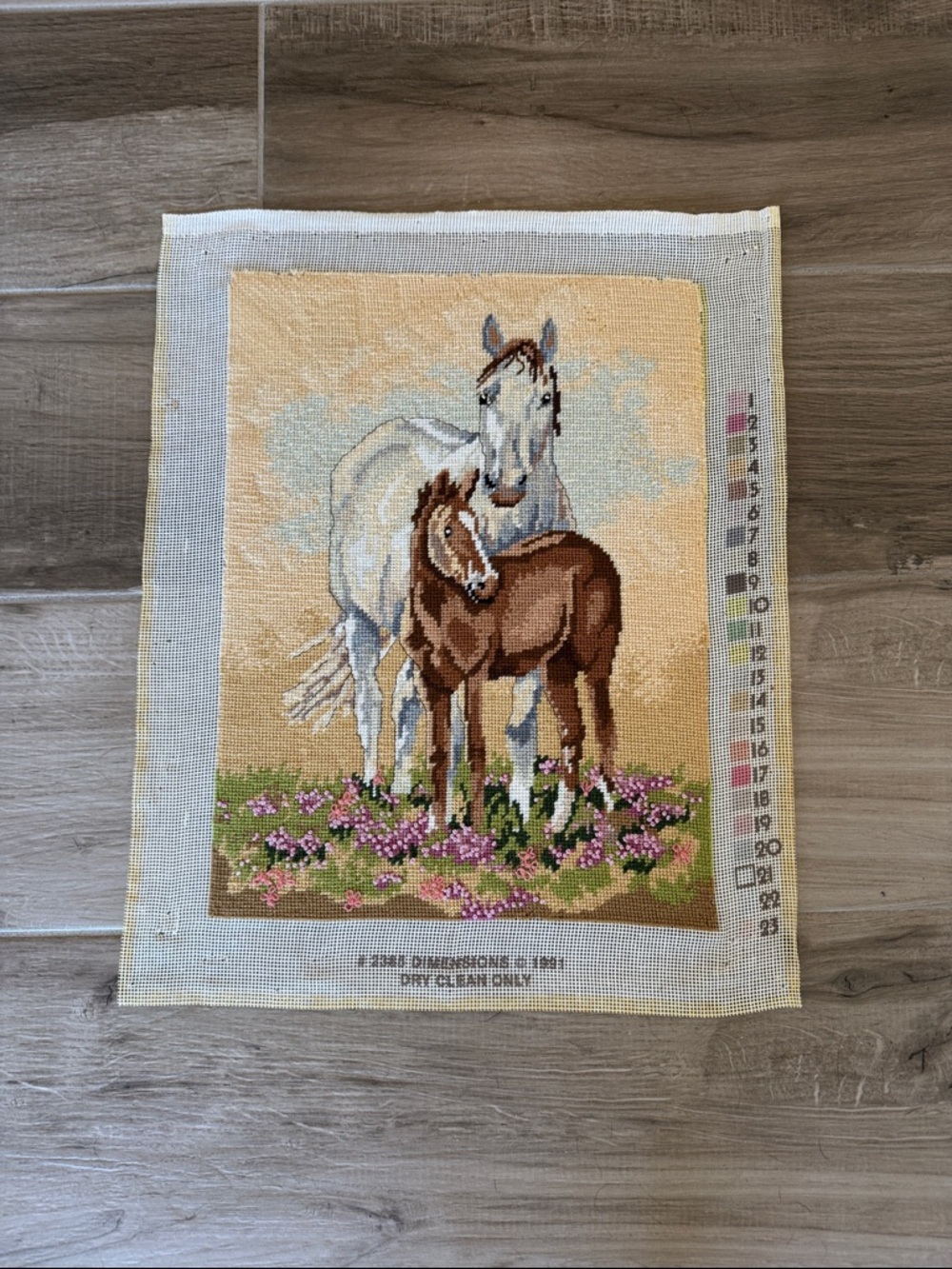 Vintage 1991 Dimensions Horse & Foal completed Cross Stitch Panel